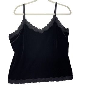 Coldwater Creek Black Velvet and Lace Cami Tank Top Bra Liner Womens Sz Large